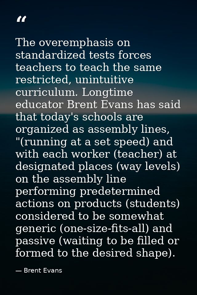 The overemphasis on standardized tests forces teachers to teach the same restricted, unintuitive curriculum. Longtime ed — Brent Evans