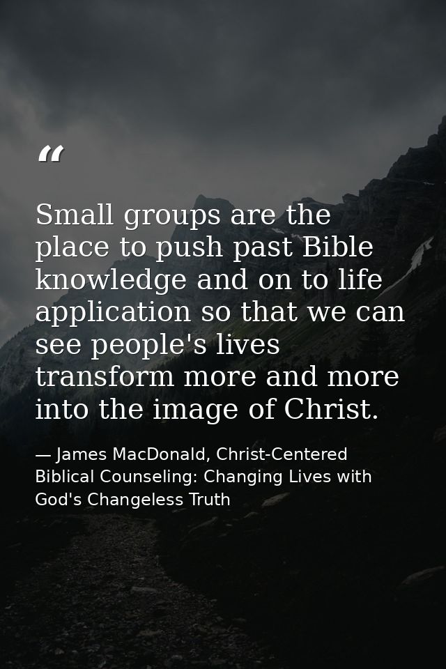 Small groups are the place to push past Bible knowledge and on to life application so that we can see people's lives tra — James MacDonald, Christ-Centered Biblical Counseling: Changing Lives with God's Changeless Truth