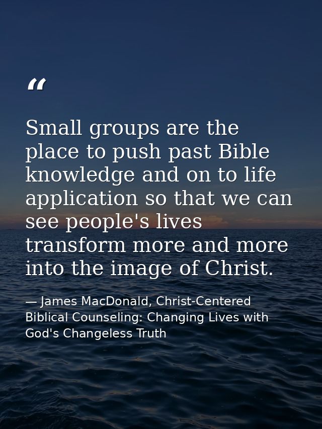 Small groups are the place to push past Bible knowledge and on to life application so that we can see people's lives tra — James MacDonald, Christ-Centered Biblical Counseling: Changing Lives with God's Changeless Truth