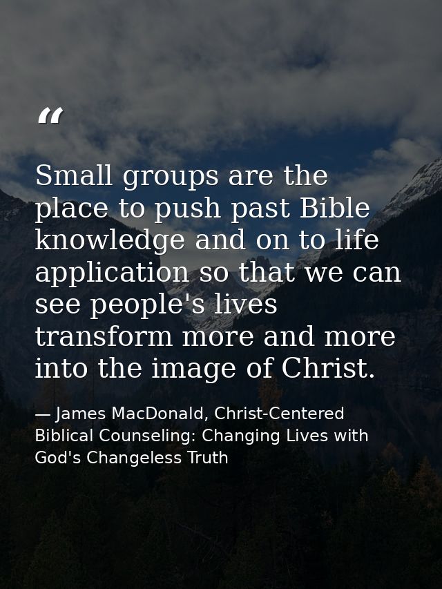Small groups are the place to push past Bible knowledge and on to life application so that we can see people's lives tra — James MacDonald, Christ-Centered Biblical Counseling: Changing Lives with God's Changeless Truth