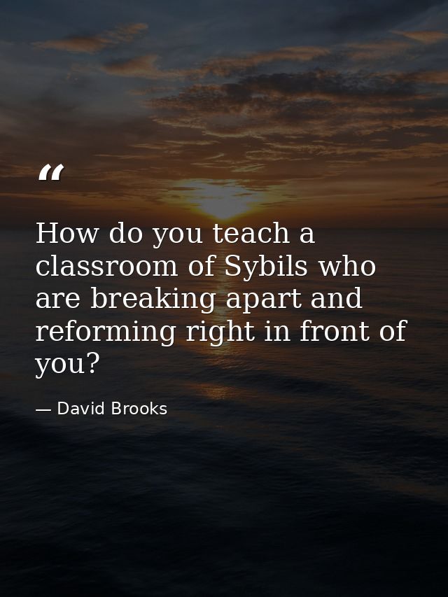 How do you teach a classroom of Sybils who are breaking apart and reforming right in front of you? — David Brooks