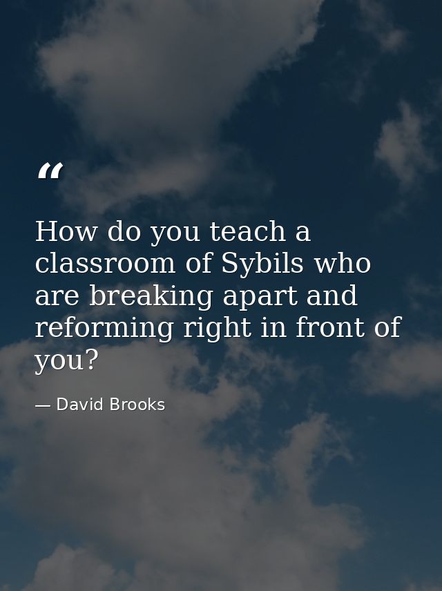 How do you teach a classroom of Sybils who are breaking apart and reforming right in front of you? — David Brooks