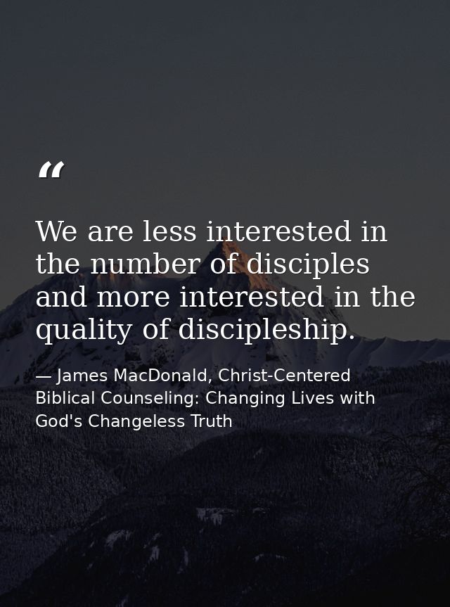 We are less interested in the number of disciples and more interested in the quality of discipleship. — James MacDonald, Christ-Centered Biblical Counseling: Changing Lives with God's Changeless Truth