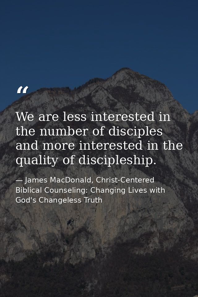 We are less interested in the number of disciples and more interested in the quality of discipleship. — James MacDonald, Christ-Centered Biblical Counseling: Changing Lives with God's Changeless Truth