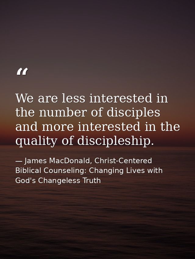 We are less interested in the number of disciples and more interested in the quality of discipleship. — James MacDonald, Christ-Centered Biblical Counseling: Changing Lives with God's Changeless Truth