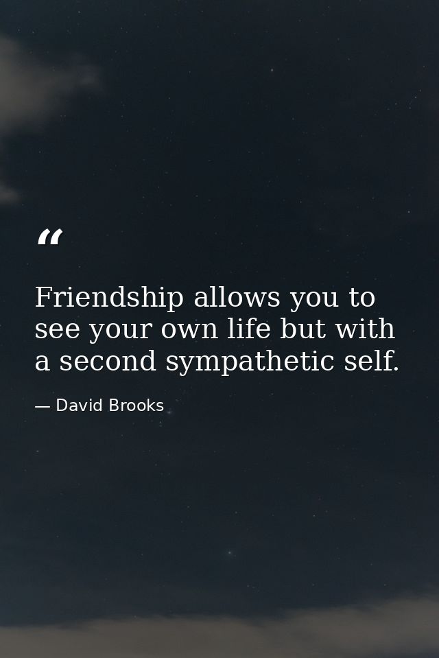 Friendship allows you to see your own life but with a second sympathetic self. — David Brooks