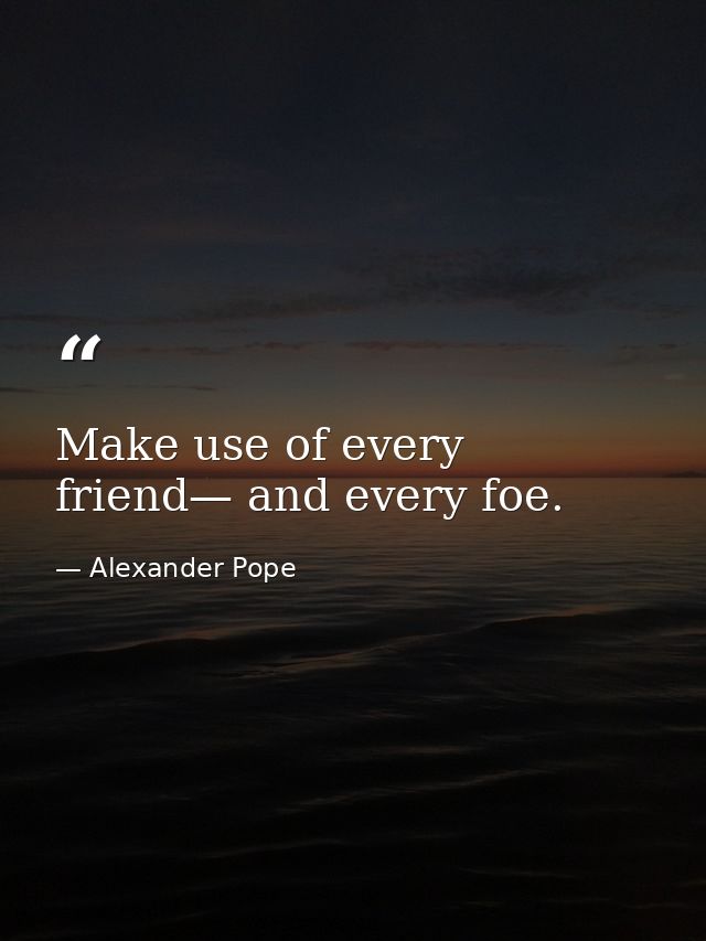 Make use of every friend— and every foe. — Alexander Pope