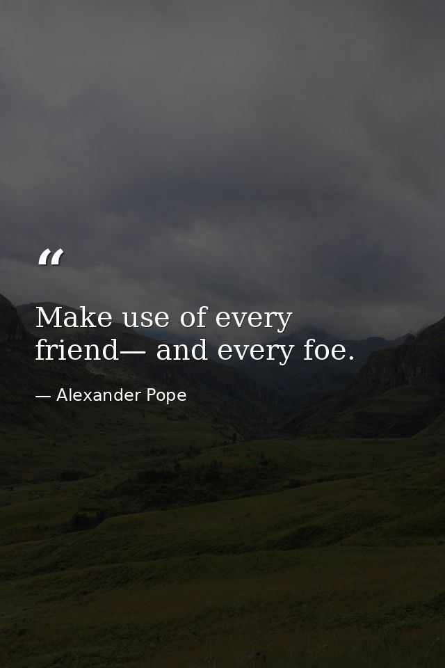 Make use of every friend— and every foe. — Alexander Pope