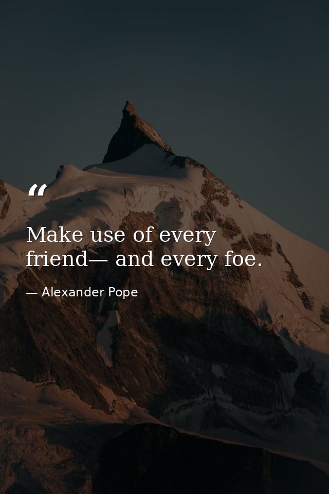 Make use of every friend— and every foe. — Alexander Pope