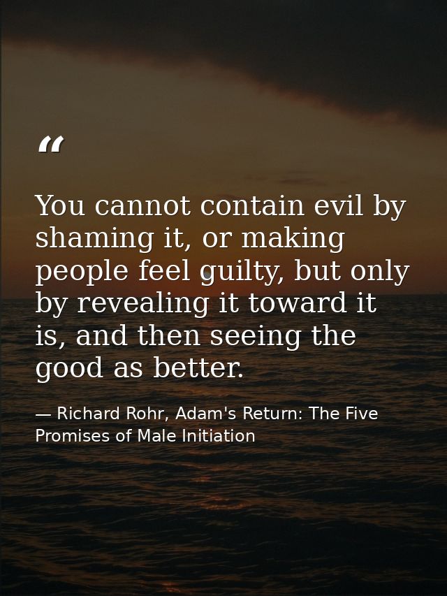 You cannot contain evil by shaming it, or making people feel guilty, but only by revealing it toward it is, and then see — Richard Rohr, Adam's Return: The Five Promises of Male Initiation