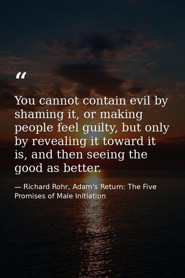 You cannot contain evil by shaming it, or making people feel guilty, but only by revealing it toward it is, and then see — Richard Rohr, Adam's Return: The Five Promises of Male Initiation