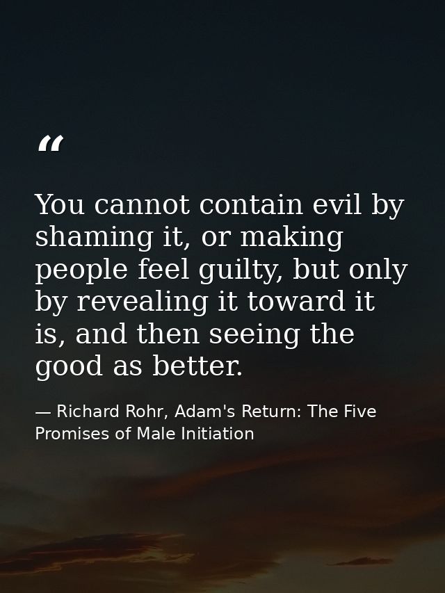 You cannot contain evil by shaming it, or making people feel guilty, but only by revealing it toward it is, and then see — Richard Rohr, Adam's Return: The Five Promises of Male Initiation