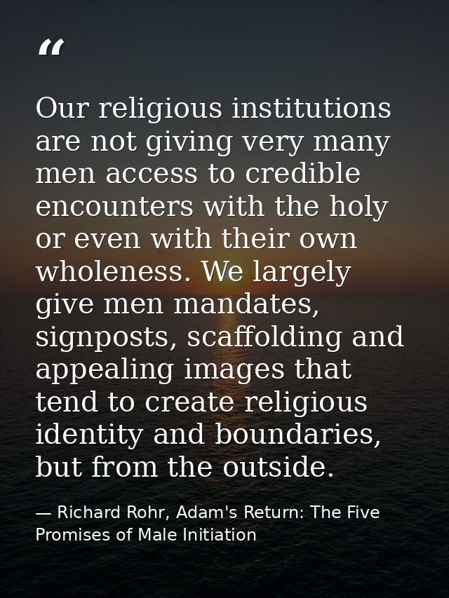 Our religious institutions are not giving very many men access to credible encounters with the holy or even with their o — Richard Rohr, Adam's Return: The Five Promises of Male Initiation