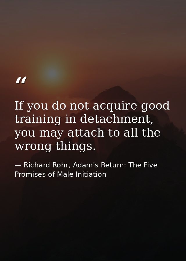 If you do not acquire good training in detachment, you may attach to all the wrong things. — Richard Rohr, Adam's Return: The Five Promises of Male Initiation