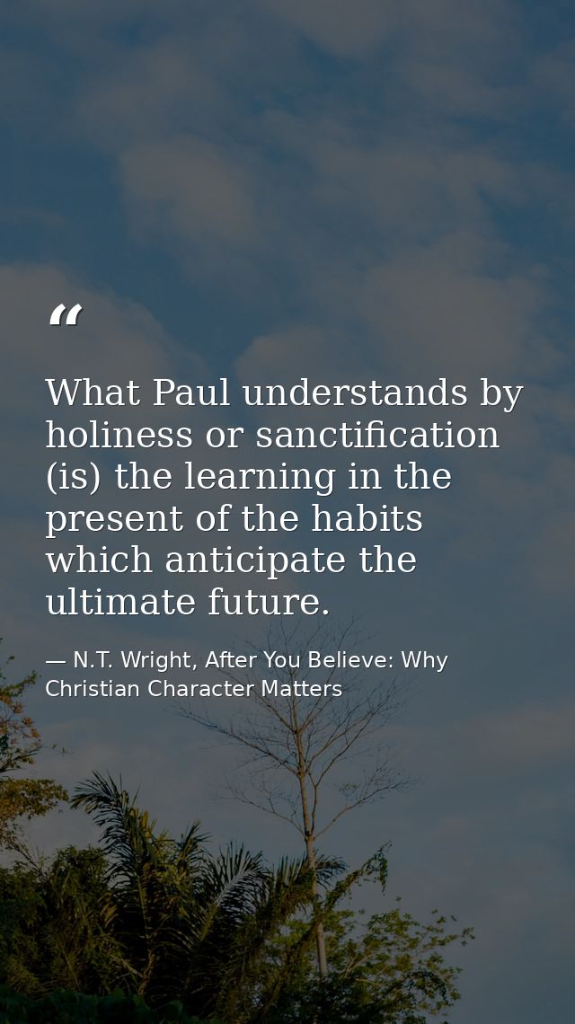 What Paul understands by holiness or sanctification (is) the learning in the present of the habits which anticipate the  — N.T. Wright, After You Believe: Why Christian Character Matters