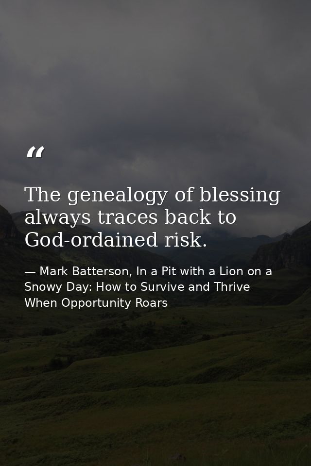 The genealogy of blessing always traces back to God-ordained risk. — Mark Batterson, In a Pit with a Lion on a Snowy Day: How to Survive and Thrive When Opportunity Roars