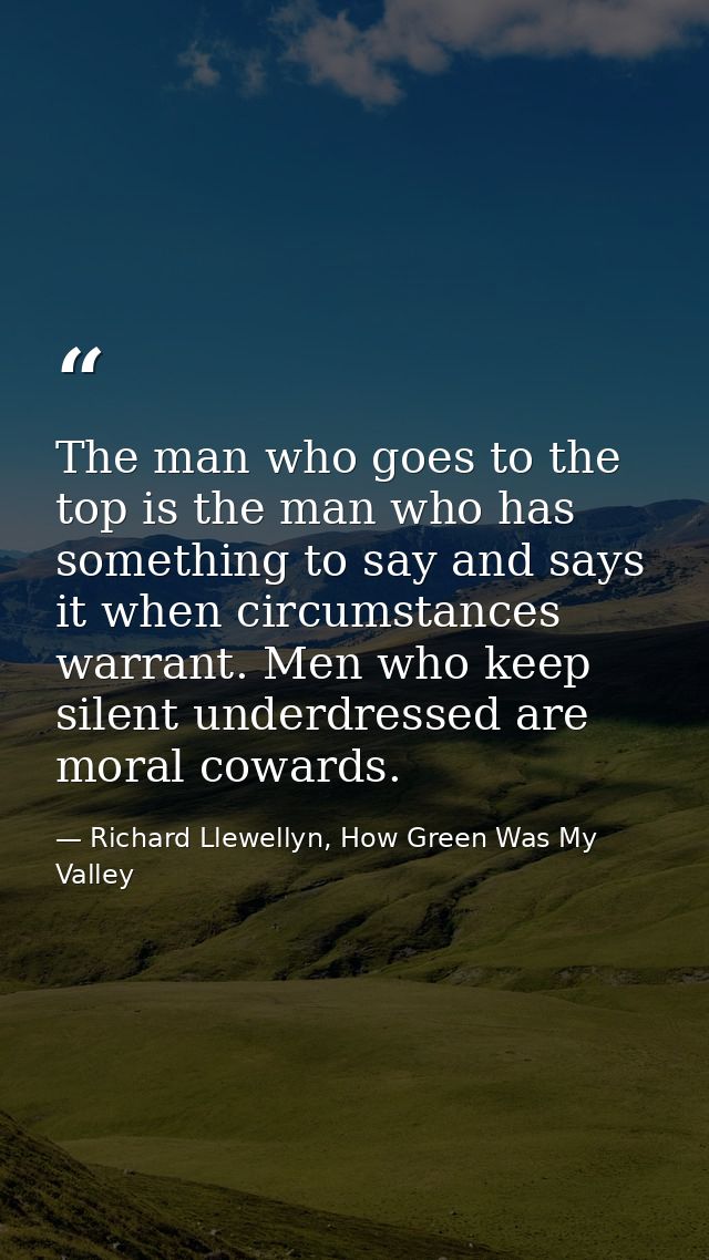 The man who goes to the top is the man who has something to say and says it when circumstances warrant. Men who keep sil — Richard Llewellyn, How Green Was My Valley
