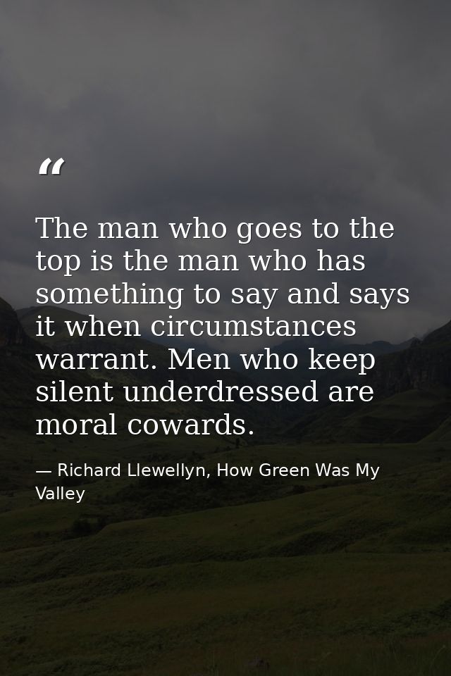The man who goes to the top is the man who has something to say and says it when circumstances warrant. Men who keep sil — Richard Llewellyn, How Green Was My Valley