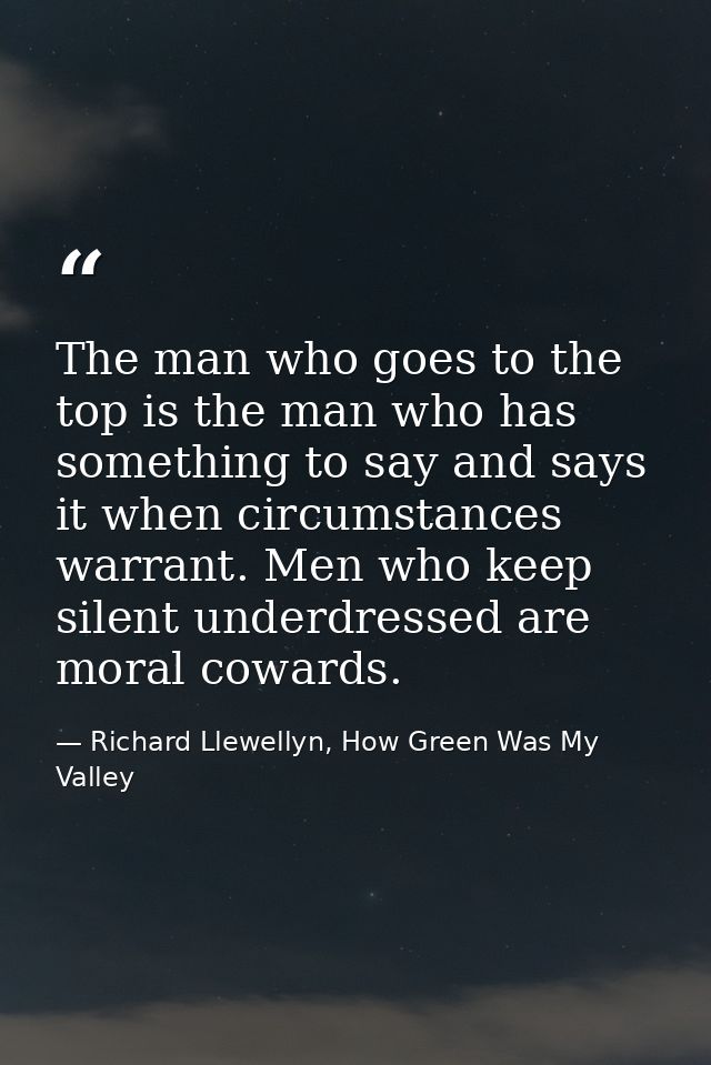 The man who goes to the top is the man who has something to say and says it when circumstances warrant. Men who keep sil — Richard Llewellyn, How Green Was My Valley