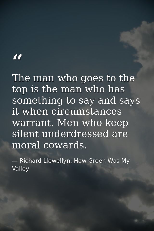 The man who goes to the top is the man who has something to say and says it when circumstances warrant. Men who keep sil — Richard Llewellyn, How Green Was My Valley