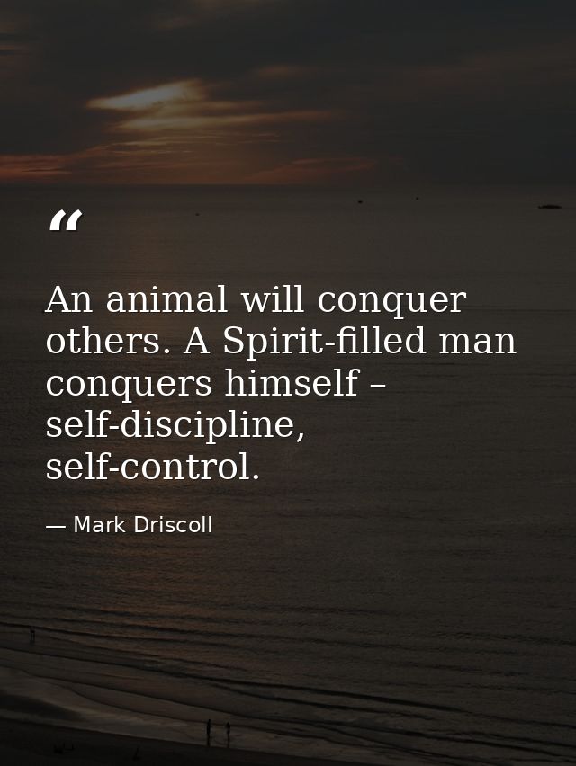 An animal will conquer others. A Spirit-filled man conquers himself – self-discipline, self-control. — Mark Driscoll