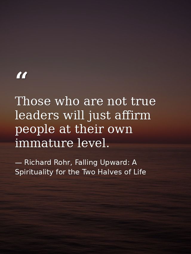 Those who are not true leaders will just affirm people at their own immature level. — Richard Rohr, Falling Upward: A Spirituality for the Two Halves of Life