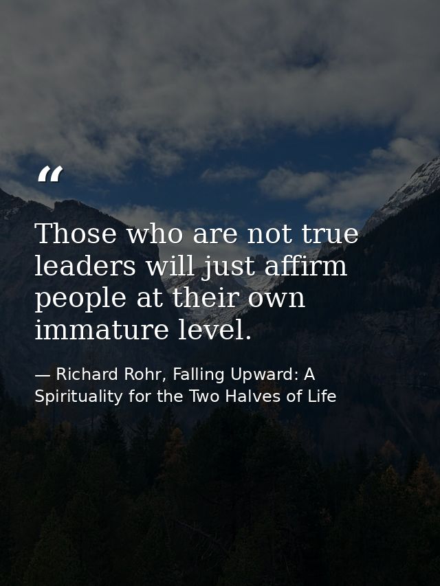 Those who are not true leaders will just affirm people at their own immature level. — Richard Rohr, Falling Upward: A Spirituality for the Two Halves of Life