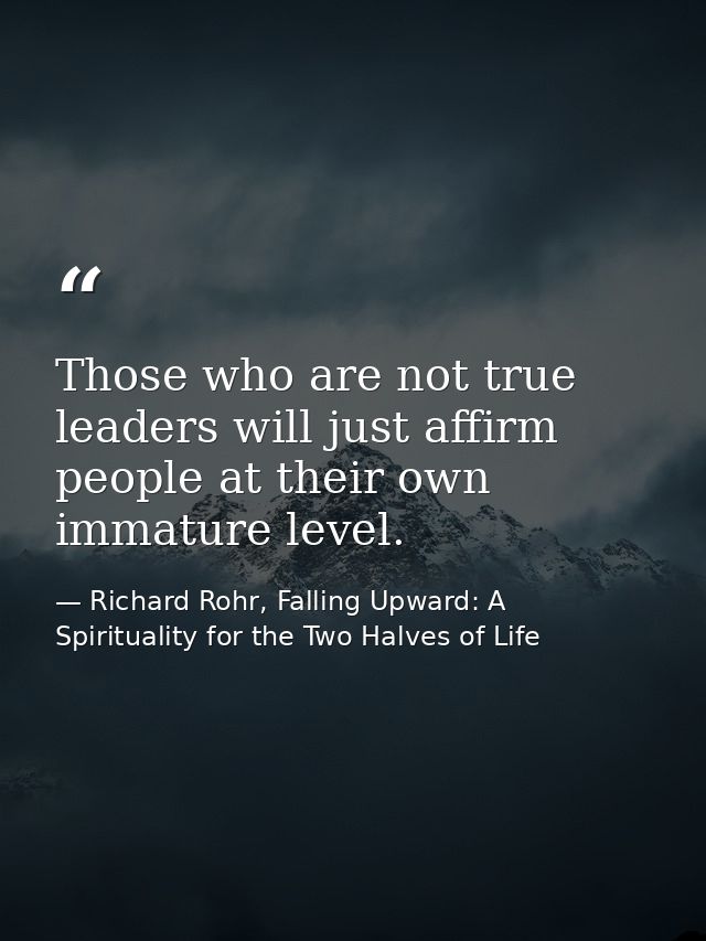 Those who are not true leaders will just affirm people at their own immature level. — Richard Rohr, Falling Upward: A Spirituality for the Two Halves of Life