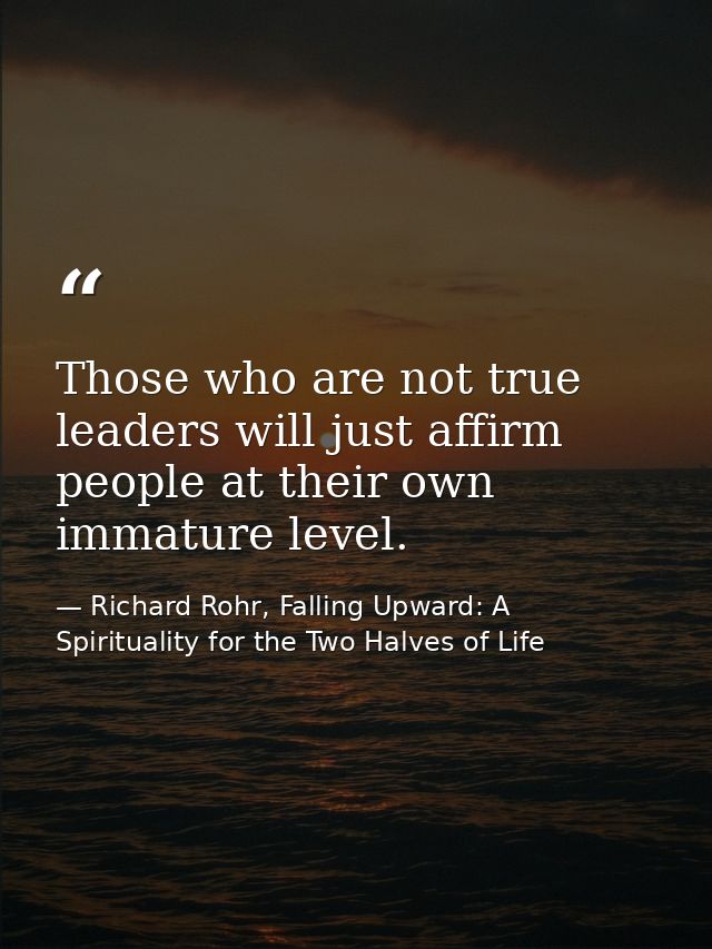 Those who are not true leaders will just affirm people at their own immature level. — Richard Rohr, Falling Upward: A Spirituality for the Two Halves of Life