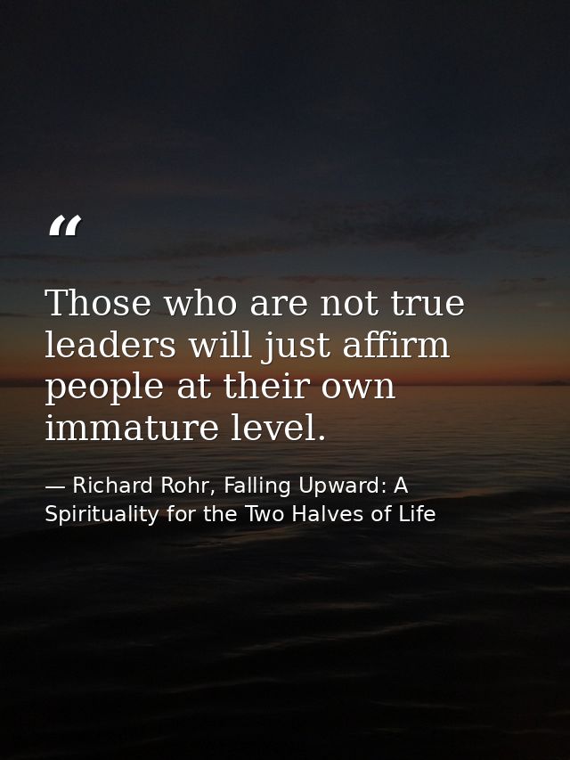 Those who are not true leaders will just affirm people at their own immature level. — Richard Rohr, Falling Upward: A Spirituality for the Two Halves of Life