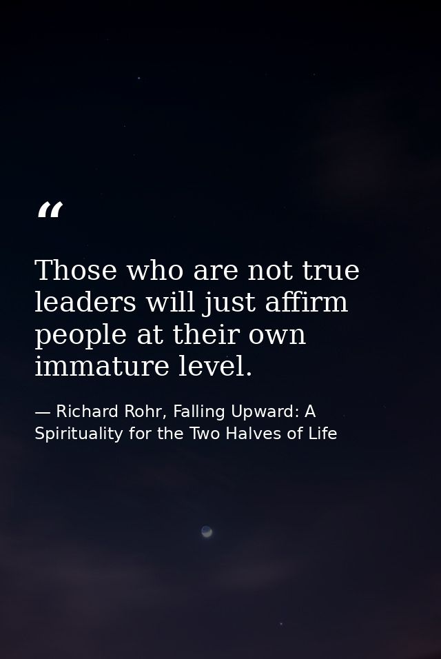 Those who are not true leaders will just affirm people at their own immature level. — Richard Rohr, Falling Upward: A Spirituality for the Two Halves of Life