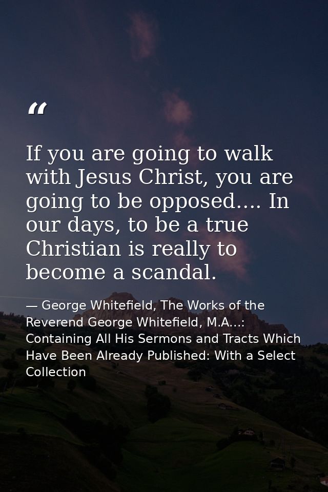 If you are going to walk with Jesus Christ, you are going to be opposed.... In our days, to be a true Christian is reall — George Whitefield, The Works of the Reverend George Whitefield, M.A...: Containing All His Sermons and Tracts Which Have Been Already Published: With a Select Collection