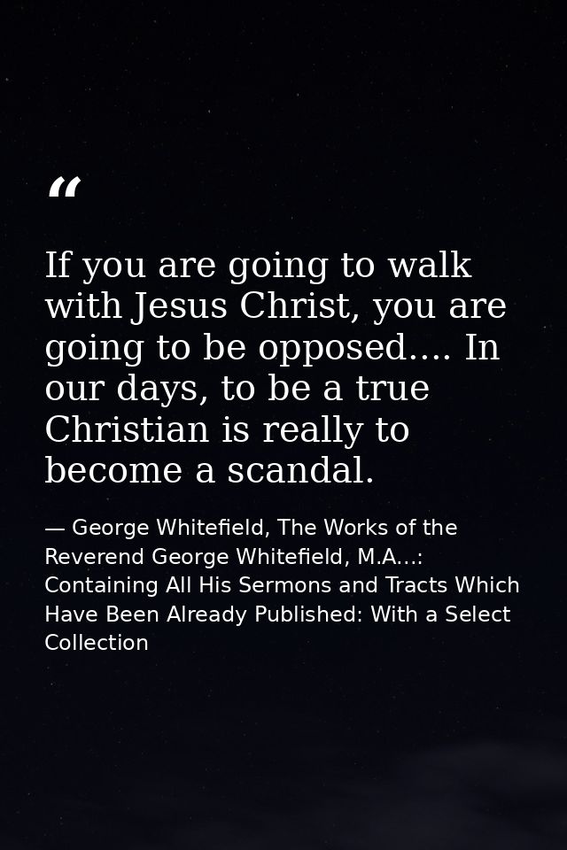 If you are going to walk with Jesus Christ, you are going to be opposed.... In our days, to be a true Christian is reall — George Whitefield, The Works of the Reverend George Whitefield, M.A...: Containing All His Sermons and Tracts Which Have Been Already Published: With a Select Collection