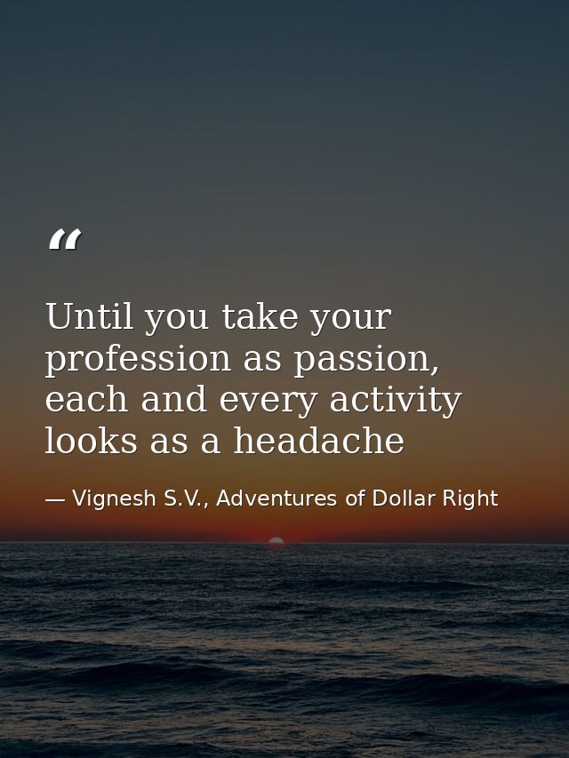 Until you take your profession as passion, each and every activity looks as a headache — Vignesh S.V., Adventures of Dollar Right