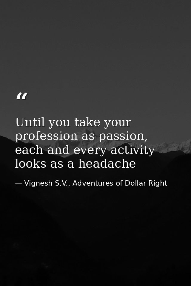 Until you take your profession as passion, each and every activity looks as a headache — Vignesh S.V., Adventures of Dollar Right