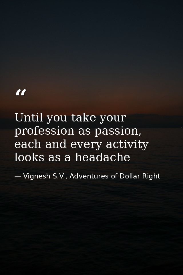 Until you take your profession as passion, each and every activity looks as a headache — Vignesh S.V., Adventures of Dollar Right
