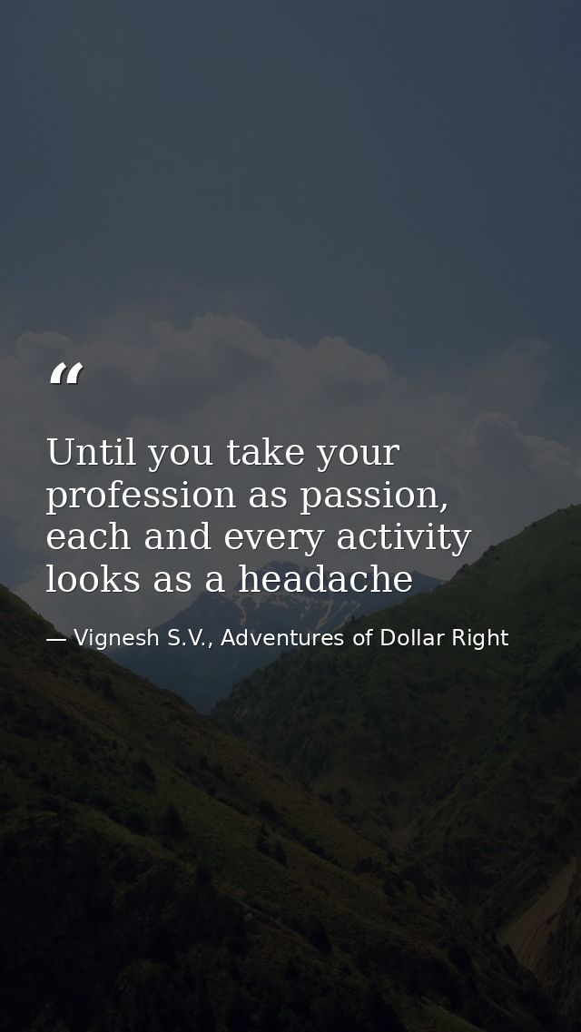 Until you take your profession as passion, each and every activity looks as a headache — Vignesh S.V., Adventures of Dollar Right