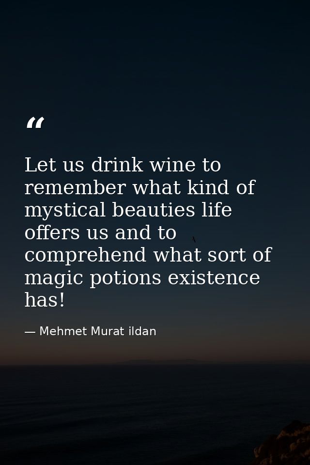 Let us drink wine to remember what kind of mystical beauties life offers us and to comprehend what sort of magic potions — Mehmet Murat ildan