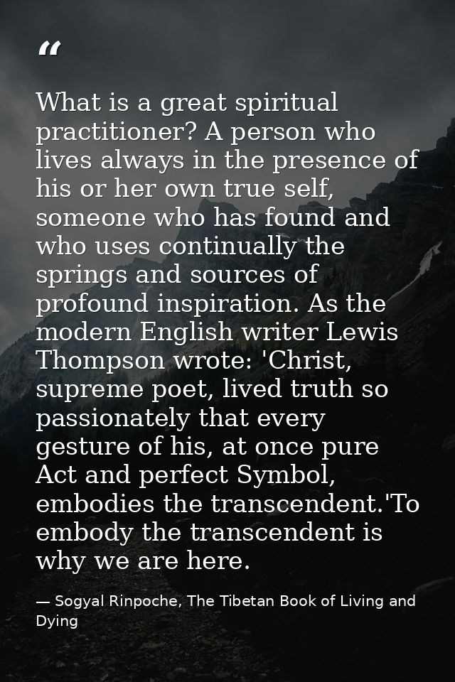 What is a great spiritual practitioner? A person who lives always in the presence of his or her own true self, someone w — Sogyal Rinpoche, The Tibetan Book of Living and Dying