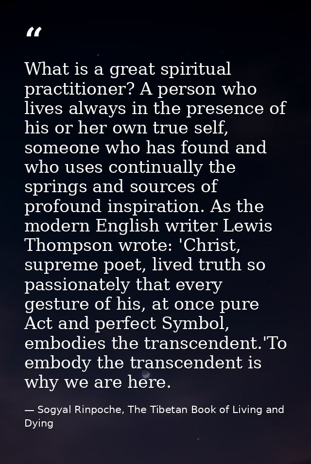 What is a great spiritual practitioner? A person who lives always in the presence of his or her own true self, someone w — Sogyal Rinpoche, The Tibetan Book of Living and Dying