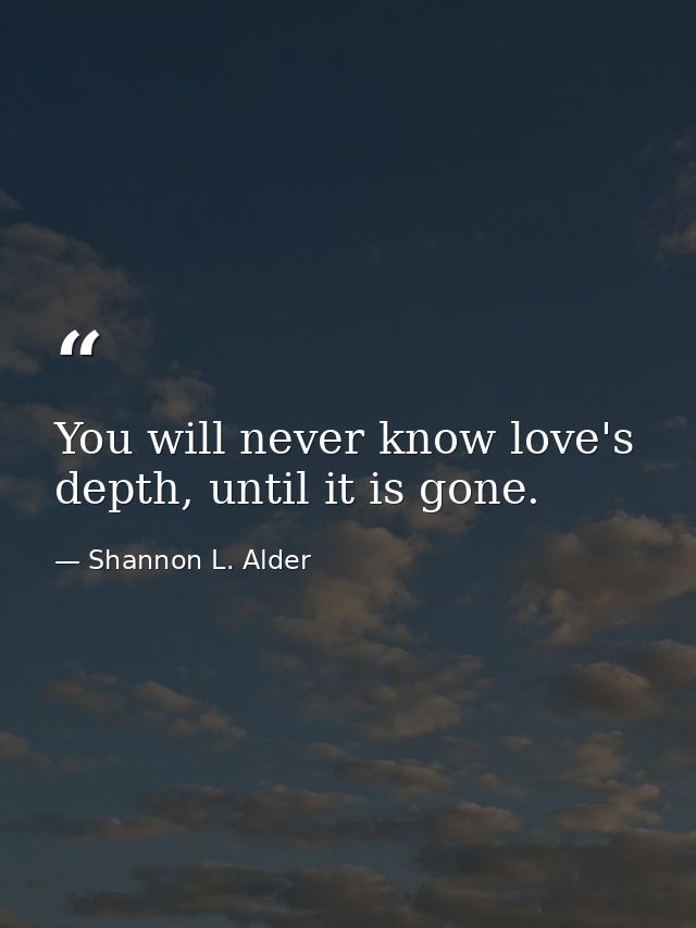You will never know love's depth, until it is gone. — Shannon L. Alder