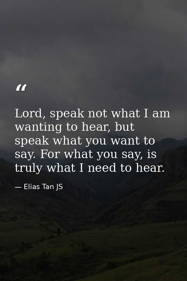 Lord, speak not what I am wanting to hear, but speak what you want to say. For what you say, is truly what I need to hea — Elias Tan JS
