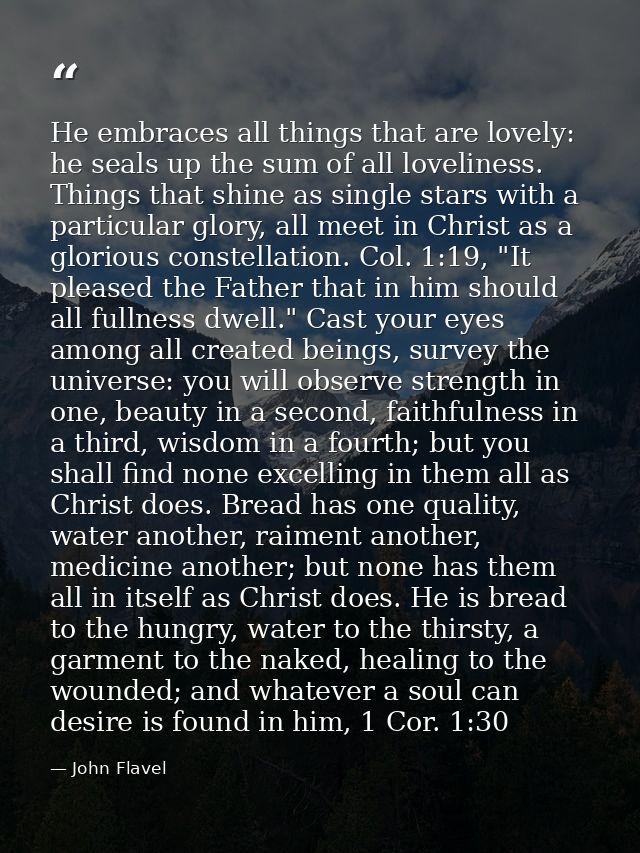 He embraces all things that are lovely: he seals up the sum of all loveliness. Things that shine as single stars with a  — John Flavel