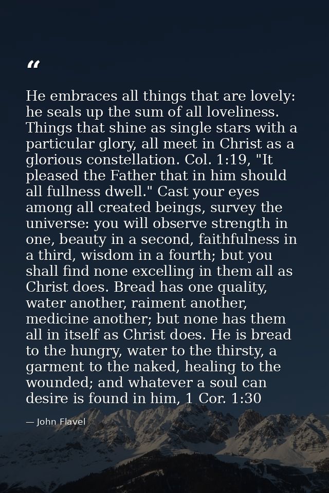 He embraces all things that are lovely: he seals up the sum of all loveliness. Things that shine as single stars with a  — John Flavel