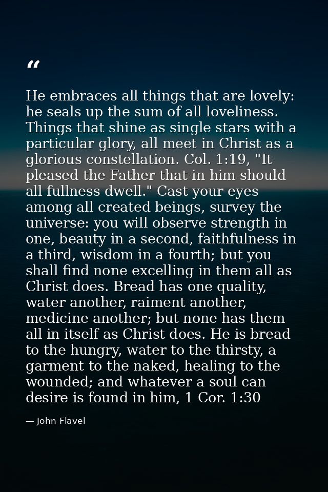 He embraces all things that are lovely: he seals up the sum of all loveliness. Things that shine as single stars with a  — John Flavel
