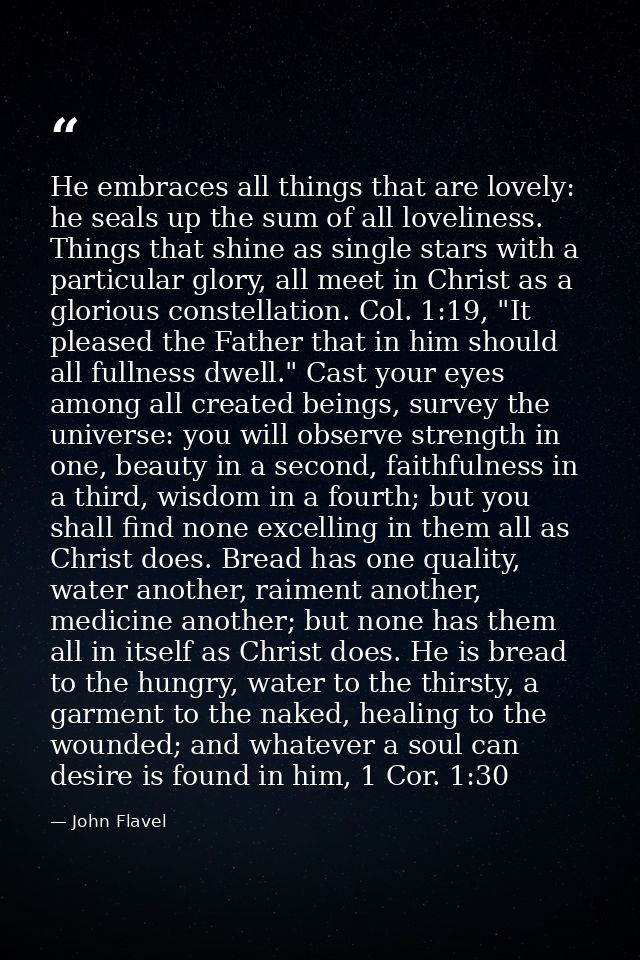 He embraces all things that are lovely: he seals up the sum of all loveliness. Things that shine as single stars with a  — John Flavel