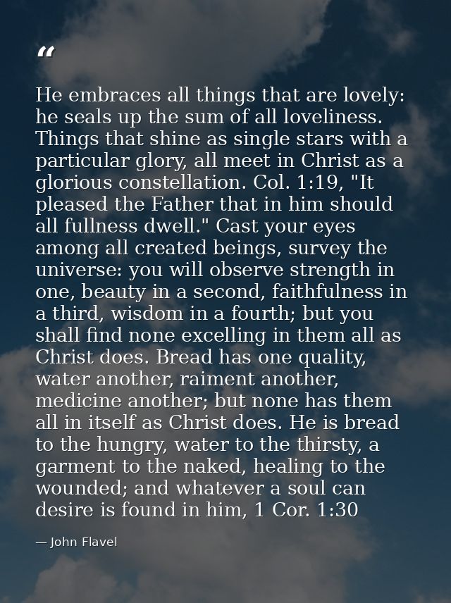 He embraces all things that are lovely: he seals up the sum of all loveliness. Things that shine as single stars with a  — John Flavel