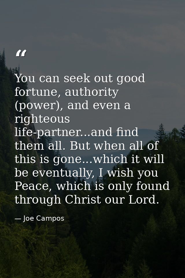 You can seek out good fortune, authority (power), and even a righteous life-partner...and find them all. But when all of — Joe Campos
