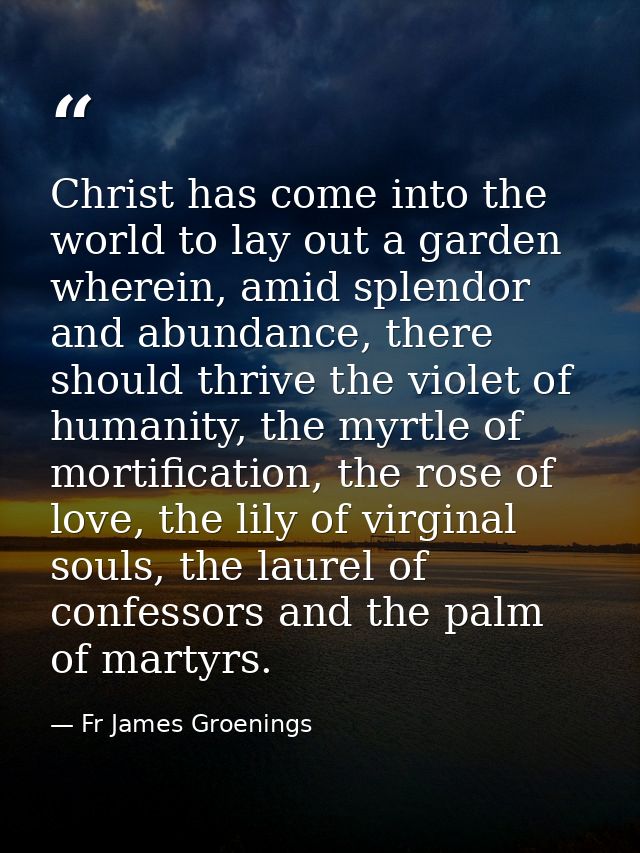 Christ has come into the world to lay out a garden wherein, amid splendor and abundance, there should thrive the violet  — Fr James Groenings