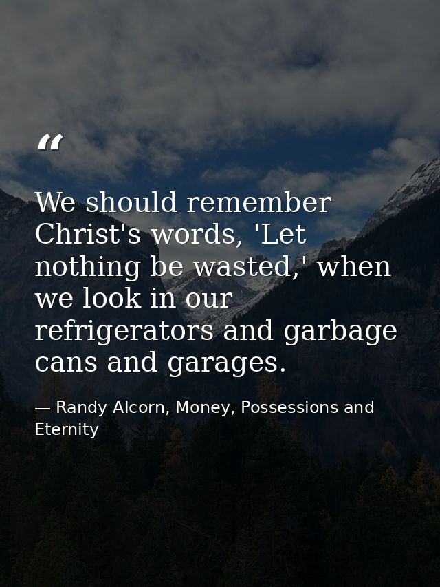 We should remember Christ's words, 'Let nothing be wasted,' when we look in our refrigerators and garbage cans and garag — Randy Alcorn, Money, Possessions and Eternity